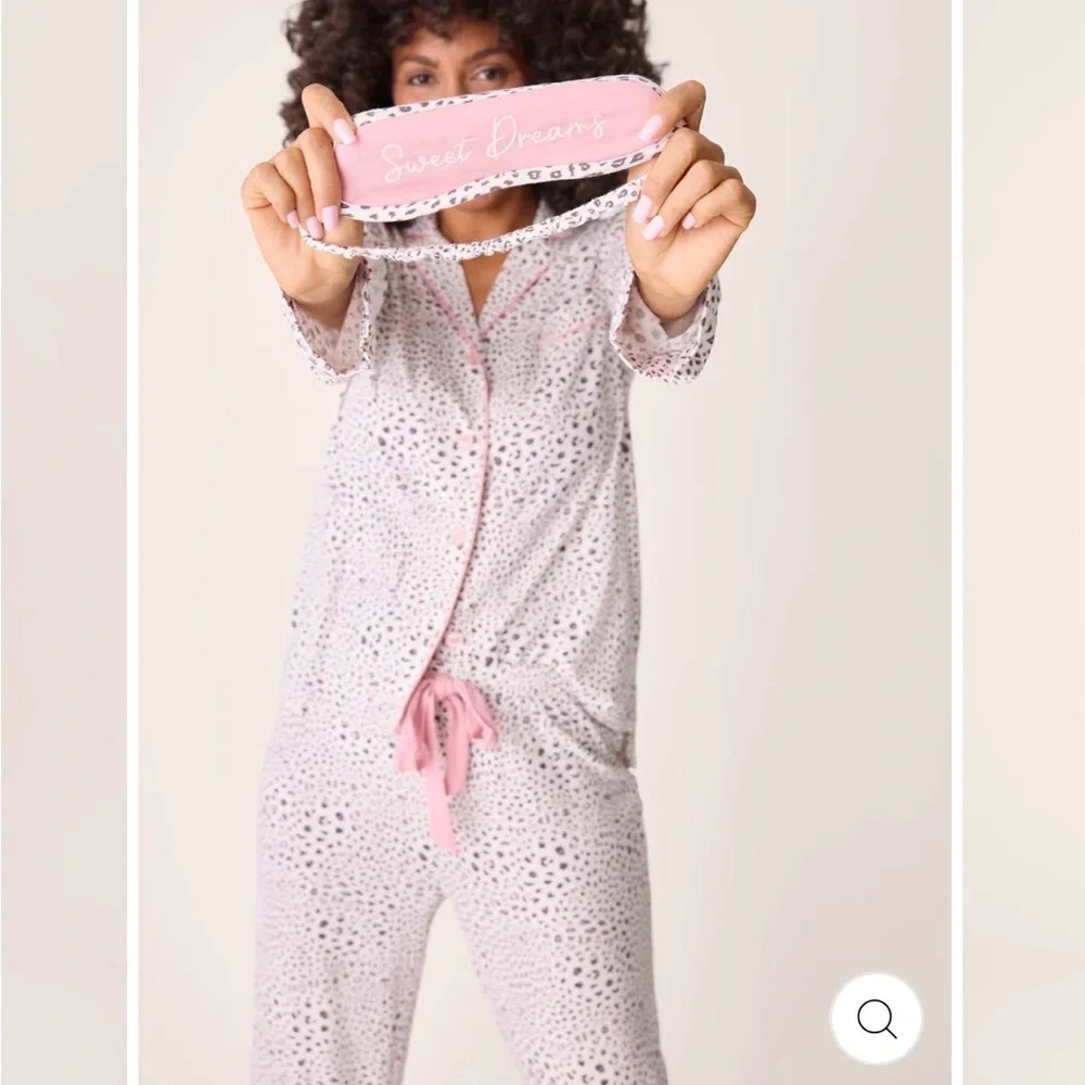 PJ Salvage Pink Leopard-Print Button Pajama Set